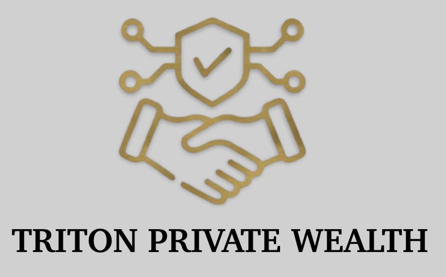 Triton Private Wealth logo, showing a gold icon of two hands shaking enclosed in a shield